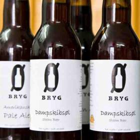 Fire øl i mørke flasker af mærket Ø-Bryg