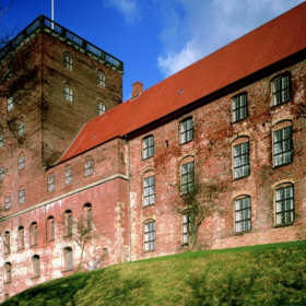 Det store slot, Koldinghus, vises på sin bakketop. 